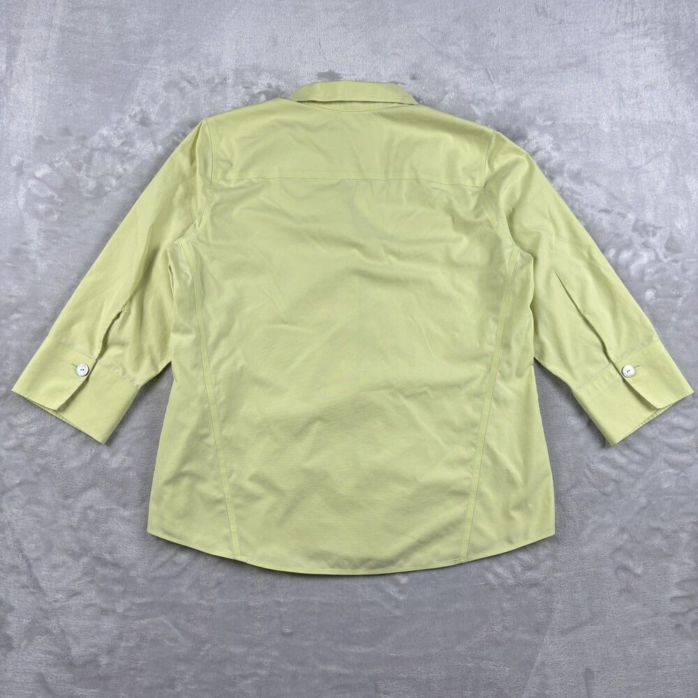 Foxcroft Dress Shirt 3/4 Sleeve Button Up Sz 14 Yellow Cotton Office Casual Top - Picture 2 of 13